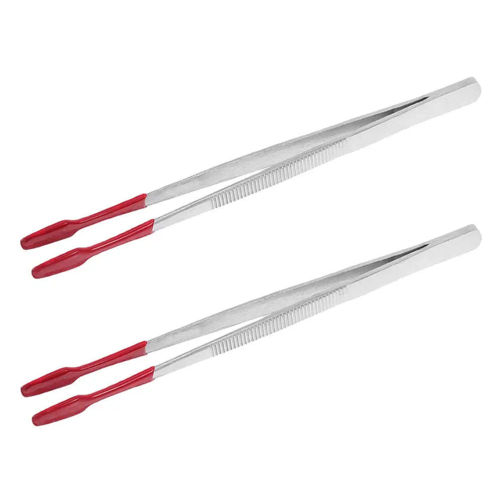 

2Pcs Stainless Steel Stamp Tweezers Rubber Coated Flat Tip Collecting Tongs for Crafting Stamp Handling Craft Tweezers Precision