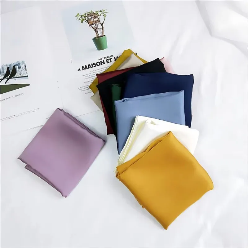 70*70cm Solid Silk Handkerchief Small Hair Scarf For Women Cute Plain Bag Scarfs Female Green Black Pink Neck Scarves For Ladies