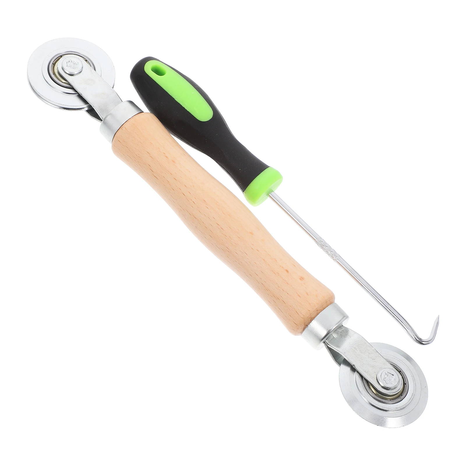 

2pcs Screen Replacement Tool Comfortable Wood Handle Double Bearings Pressure Wheel Mesh Roller Kit Aluminum Doors Windows