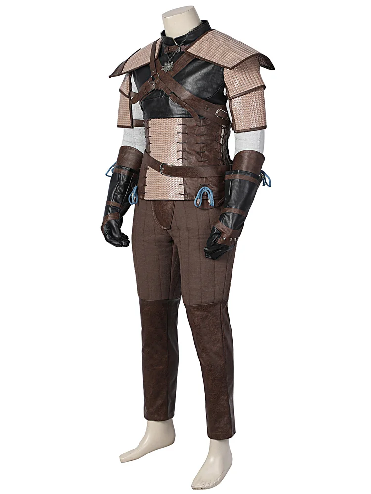 Traje de Cosplay de Geralt Of Rivia para hombre, uniforme de cuero, abrigo, pantalones superiores, traje de Carnaval de Halloween