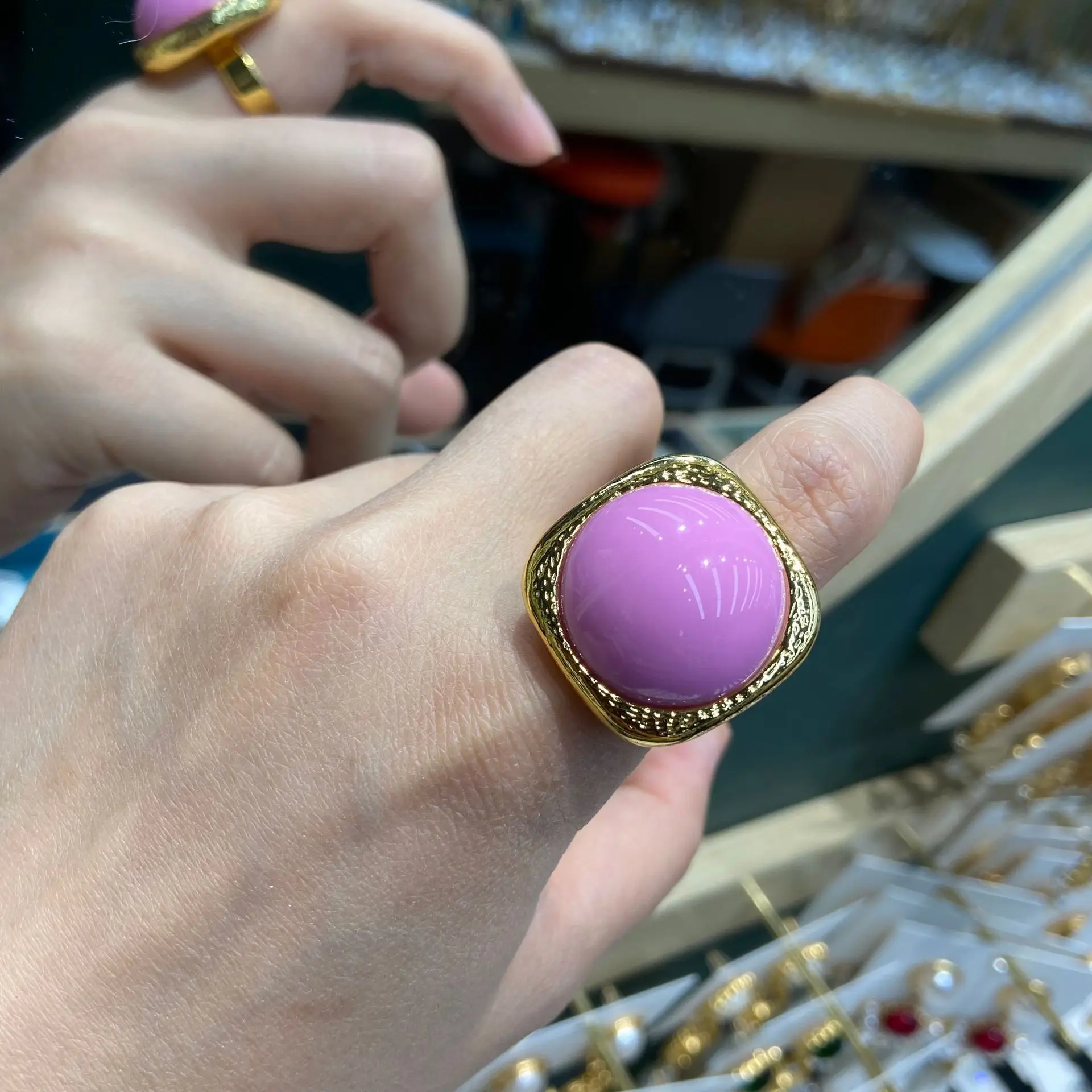 

new unique ring for women metal gold color opening ring purple square jewelry