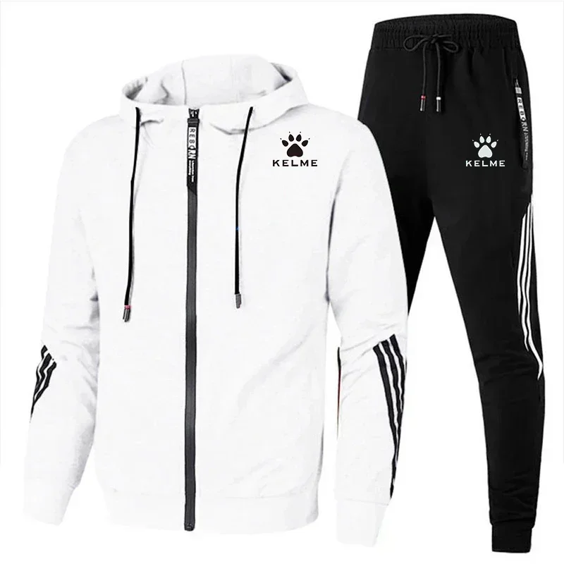 2024Brand KELME Men\'s Handsome Zipper Hoodie Set + 2pcs High Quality Casual Sweatpants Fashion Sport Men M-XXXL