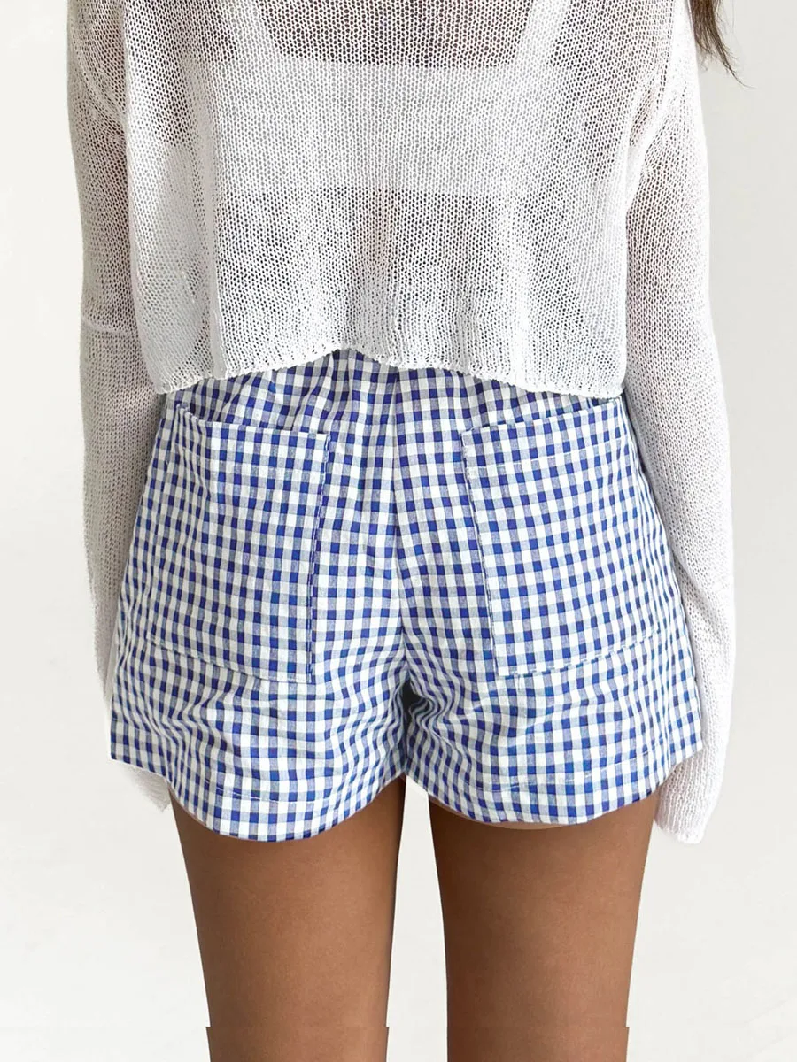 New Fashion Womens Summer Plaid Print Shorts Elastic High Rise Short Pants Lounge Shorts With Pockets Skin Friendly Hot Sale