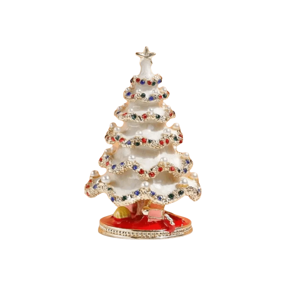 Metal Christmas Tree Ornaments Colorful Enamel Miniature Xmas Tree Pearl Crystal Tabletop Decor