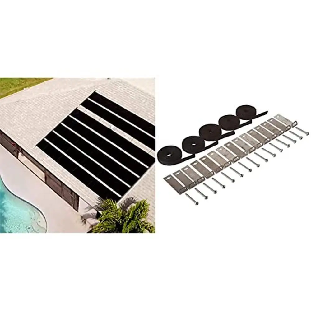 Inground Pool Solar Heater Kit 4x20 Ft Panel Array Direct Flow System Roof/Fence Mounting Kit