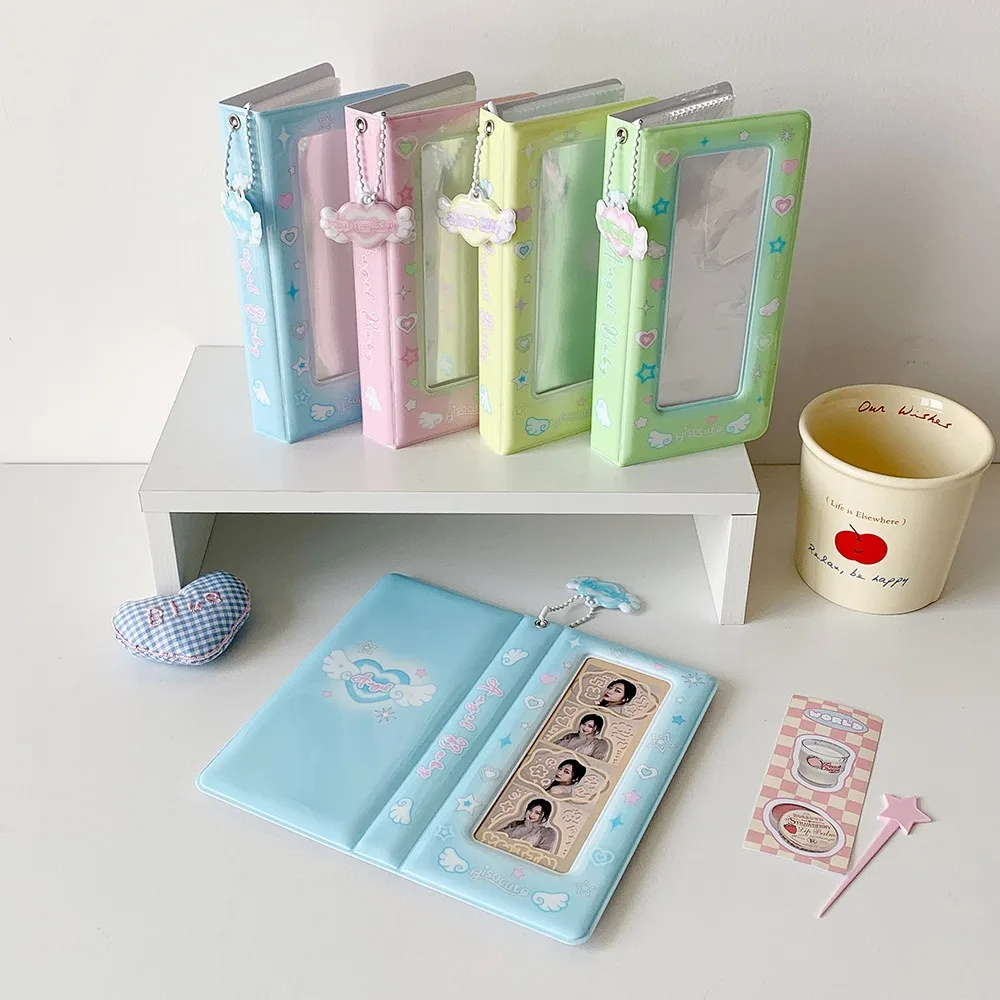 Portafoto coreano con cuore d'amore, copertina per carta in PVC, portachiavi, ciondolo, protezione per display per carta idolo, decorazione da appendere