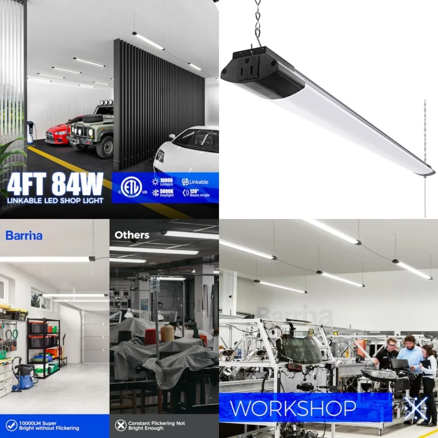 

BS84 LED Shop Light for Garage, 10000LM, 84W, 4Feet, Linkable Light Fixture for Workshop, Basement, Hanging or Flush Mount, Hea
