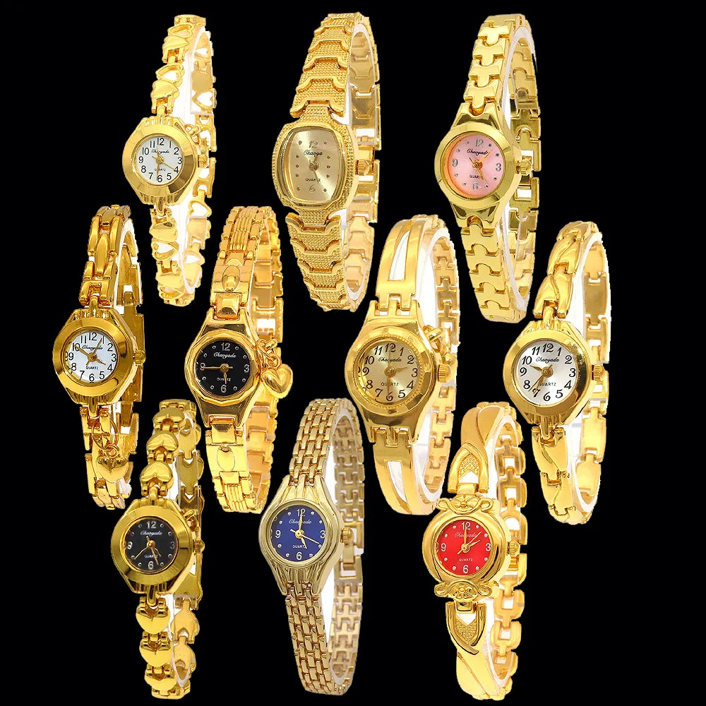 10pcs Mixed Golden Bracelet Watch For Women Small Dial Luxury Ladies Wristwatch Steel Elegant Quartz Female Clock Fashion Gift