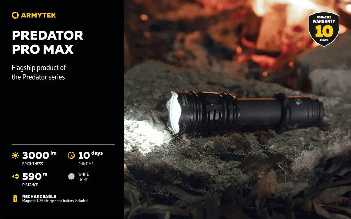 Armytek Predator Pro Max Magnete Torcia tattica USB Torcia da caccia da 3000 lumen