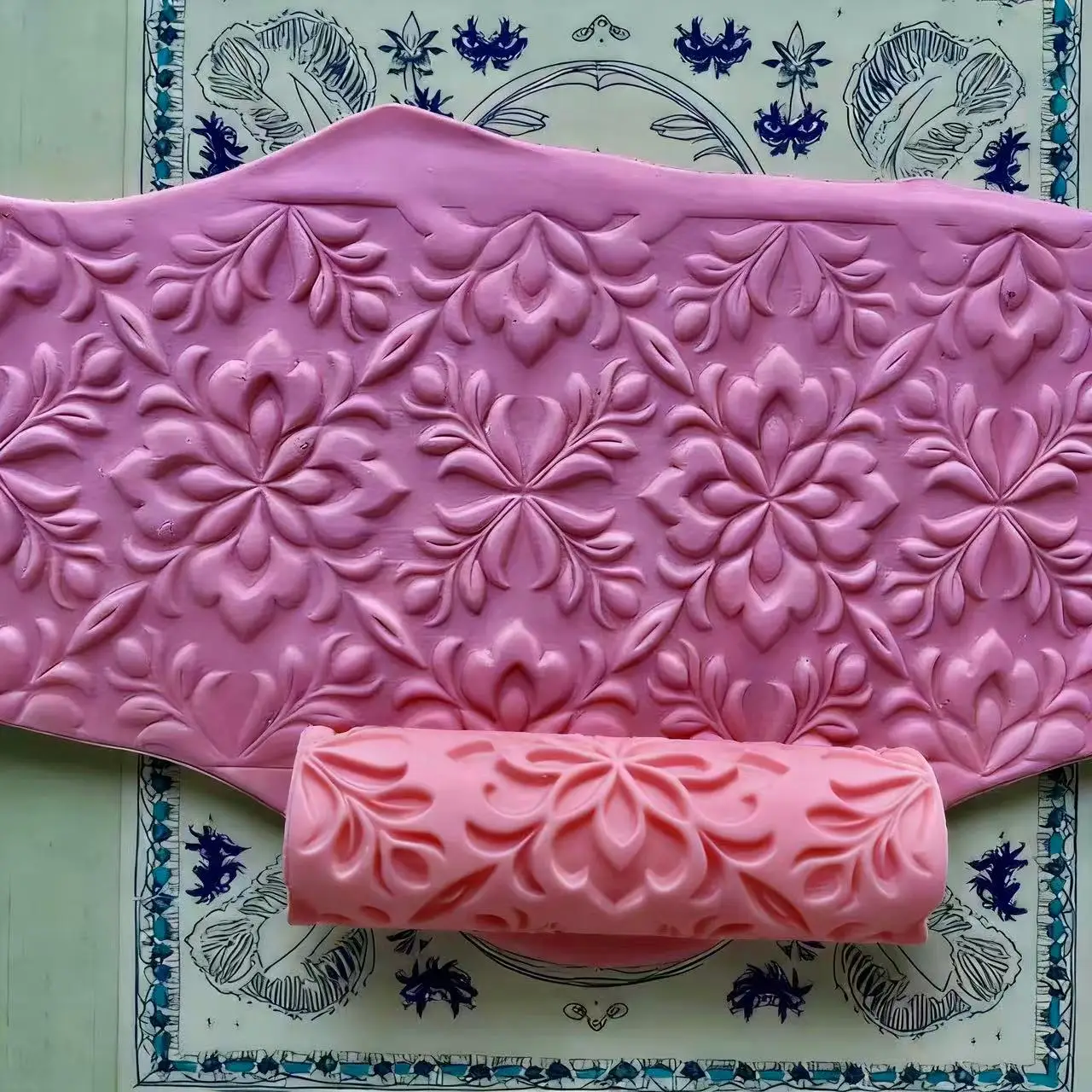 DIY Clay Texture Roller Damascus Pattern for Polymer Fondant PLA Build Durable 3D Classic Floral Geometric Motifs