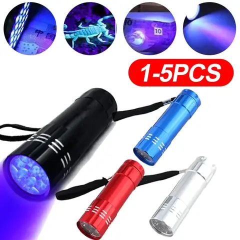 UV Light Torch Lamp Super Mini 9 LED Flashlight Black Ultraviolet Light Super Mini Aluminum UV Flashlight Torch Lamp