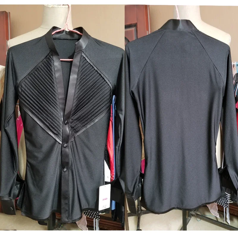 

Ballroom Latin Dance Shirt Stand Collar Black Long Sleeved Practice Wear Samba Salsa Tap Dancing Competition Clothing DNV13901