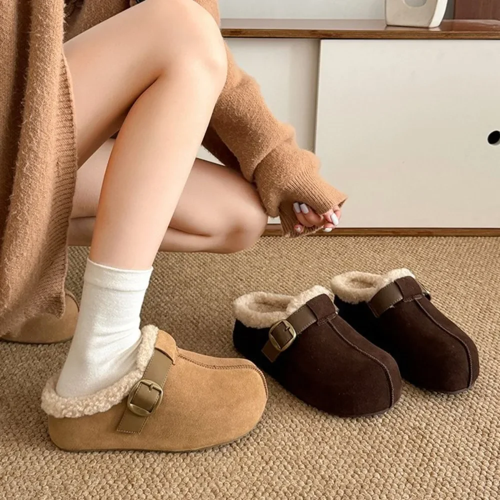 

Women's Warm and Comfortable Metal Buckle Thick Sole Platform Women's Slippers Made of Cotton for Outdoor Wear Shoes