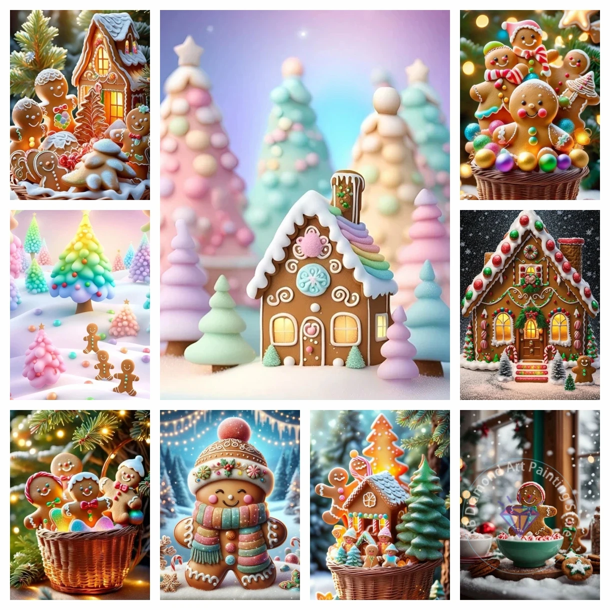 

New Gingerbread Man Candy House AB Diamond Painting Classical Holiday Sweets Decoration Art Mosaic Cross Stitch Handmade Gift