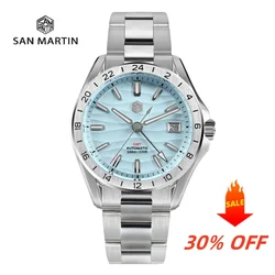 San Martin New 39mm Desert Texture Luxury Men Business Dress GMT Watch NH34 Automatic Mechanical Waterproof 100m Luminous SN0129