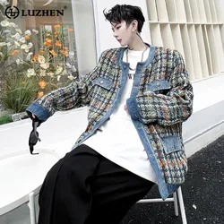 LUZHEN Fashion Harajuku Design Checked Fleece Coat Men Original Korean Clothes Street Trendy Handsome Korean Jacket Tops LZ5314