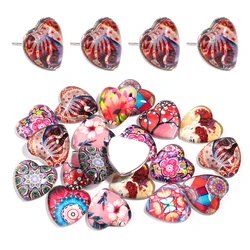 10pcs Red Flower Animal Pattern Glass Cabocho Beads Heart Shape Glass  Cabochon Beads For Diy Jewelry Ring Necklace Accessories