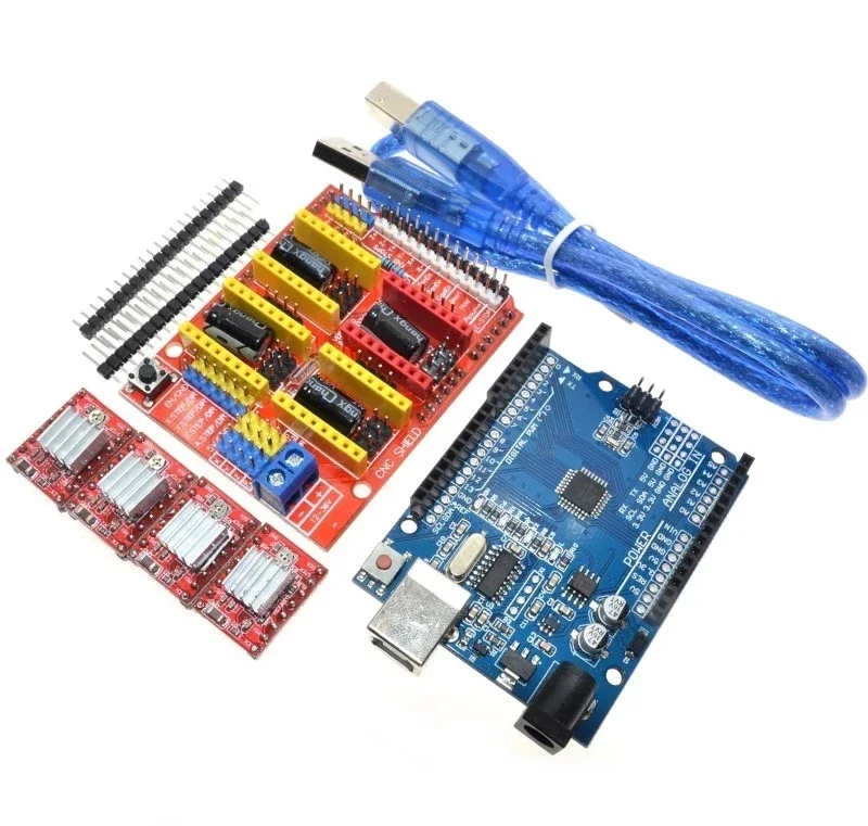 

Engraving Machine 3D Printer+ 4pcs A4988 Driver Expansion Board Cnc Shield V3 for Arduino UNO R3 with USB Cable