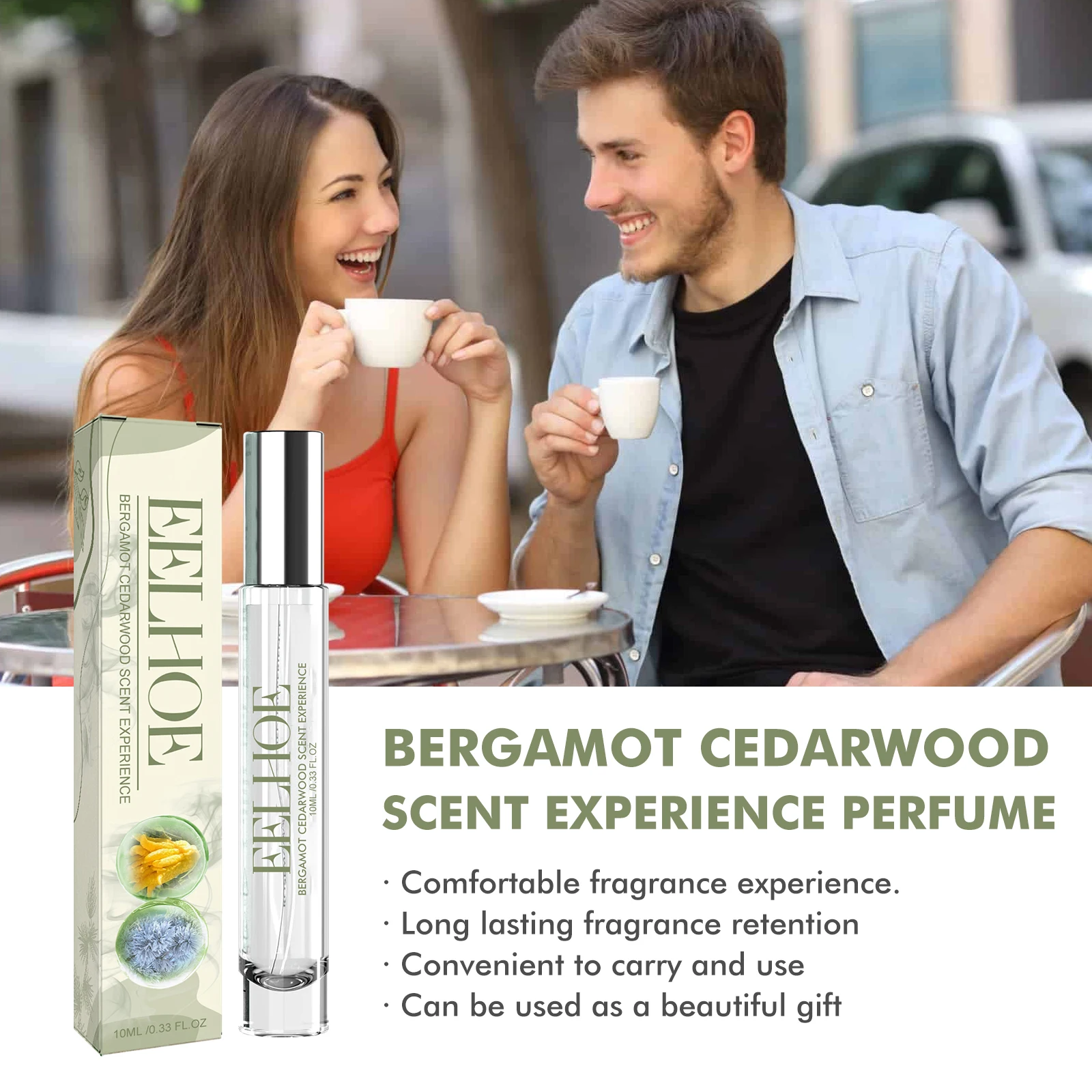 Perfume de bergamota de cedro EELHOE, fragrância fresca e amadeirada, fragrância duradoura, perfume natural e não piggente 0,33 OZ