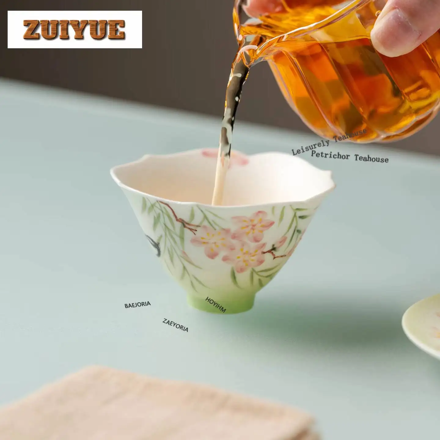 90ml Hand-painted Peach Willows Flying Swallows Teacup Retro Tea Bowl Jug Tea-tasting Meditation Cup Chazhan Master Cups Teaset