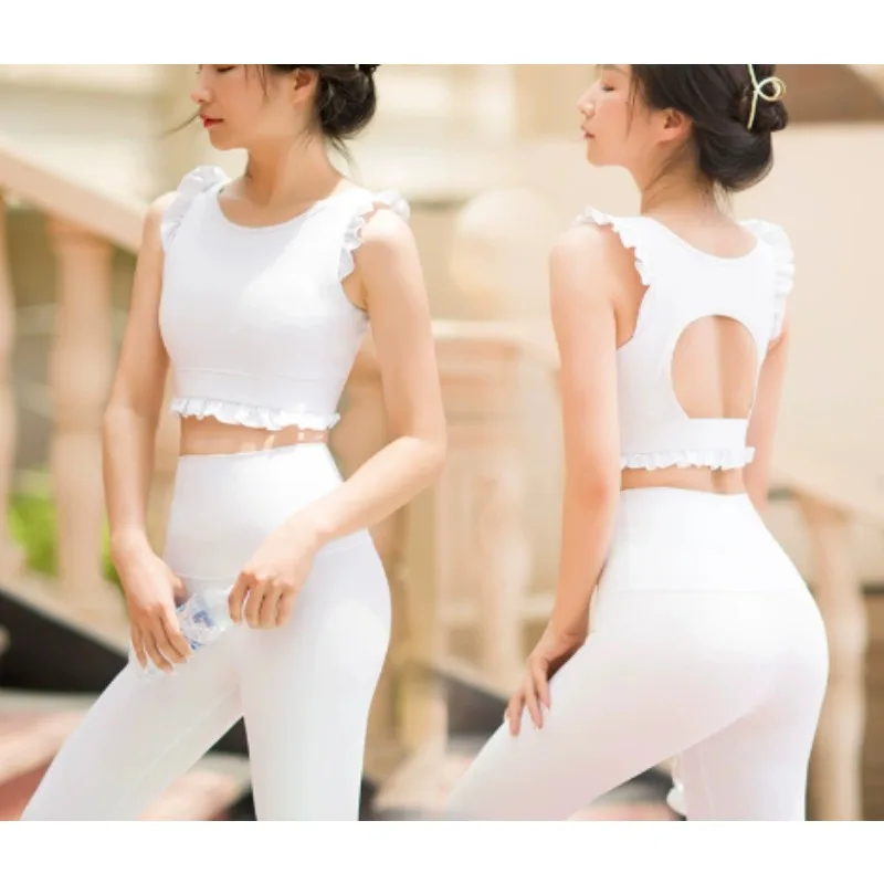 

Women Yoga Sets Female 2PCS Crop Top Bras With Lotus Hem Hip Push Up Leggings Sport Suits Workout Outfit Wear Tracksuit Gym Set