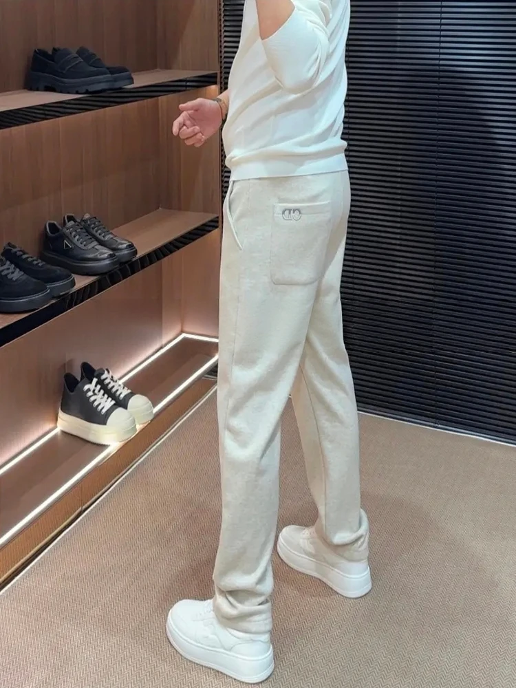 

Новые мужские повседневные брюки: осенне-зимняя коллекция, модные, высококачественные, универсальные, трендовые, прямого кроя, со средней посадкой, с поясом