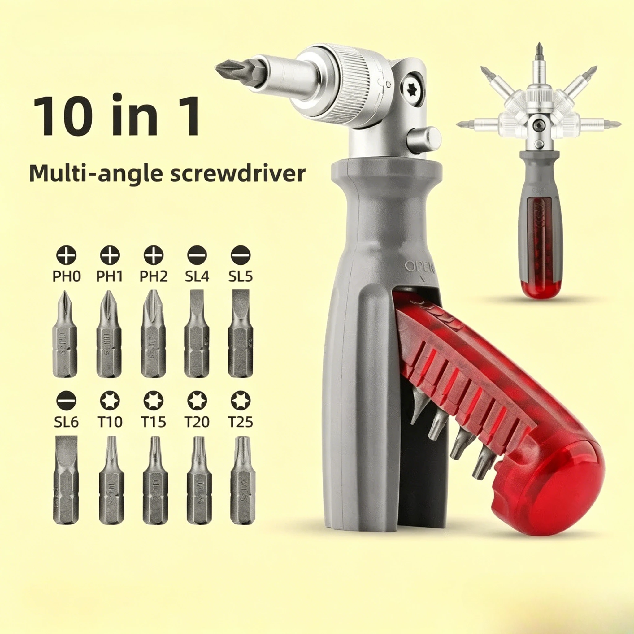 Multi-angle 10-in-1 Ratchet Screwdriver Set Small Household Multi-function One-word Cross Batch Combination