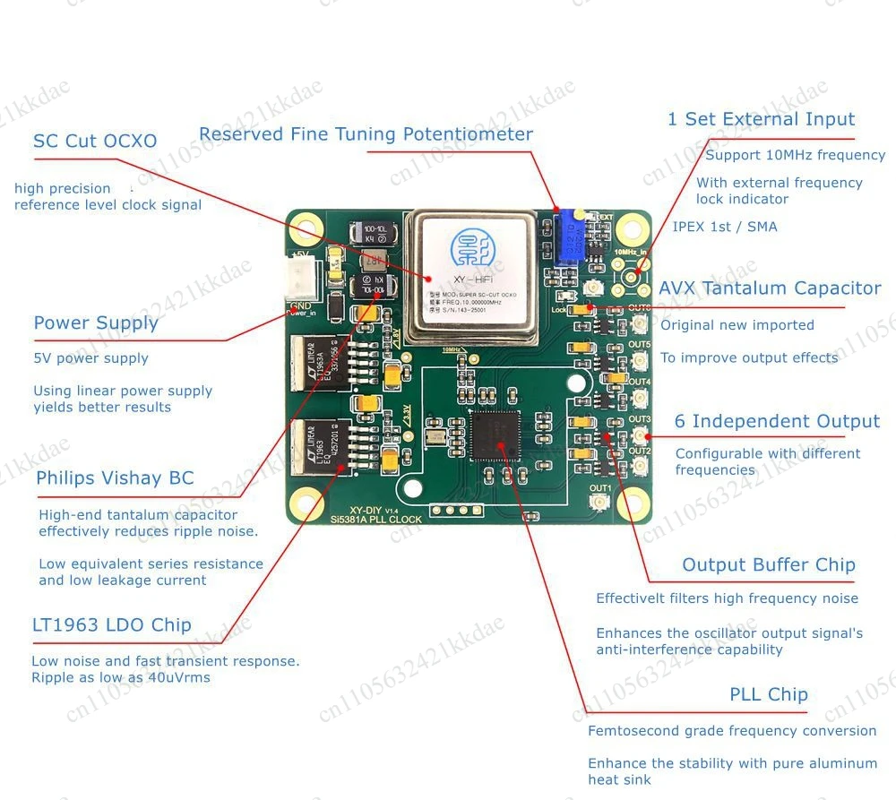 XY-HiFi Y11d 6-Channel Femtosecond Output OCXO Clock Board Oven-controlled Crystal Oscillator Upgrade Board