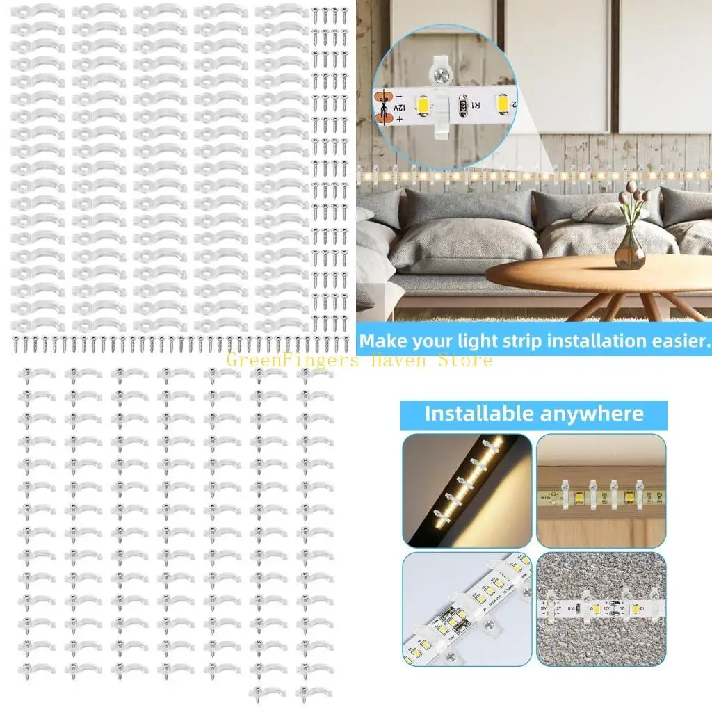 F68D 100Pcs LED Strips Light Clips with Screws For Tube Strips Light Secure Fixation
