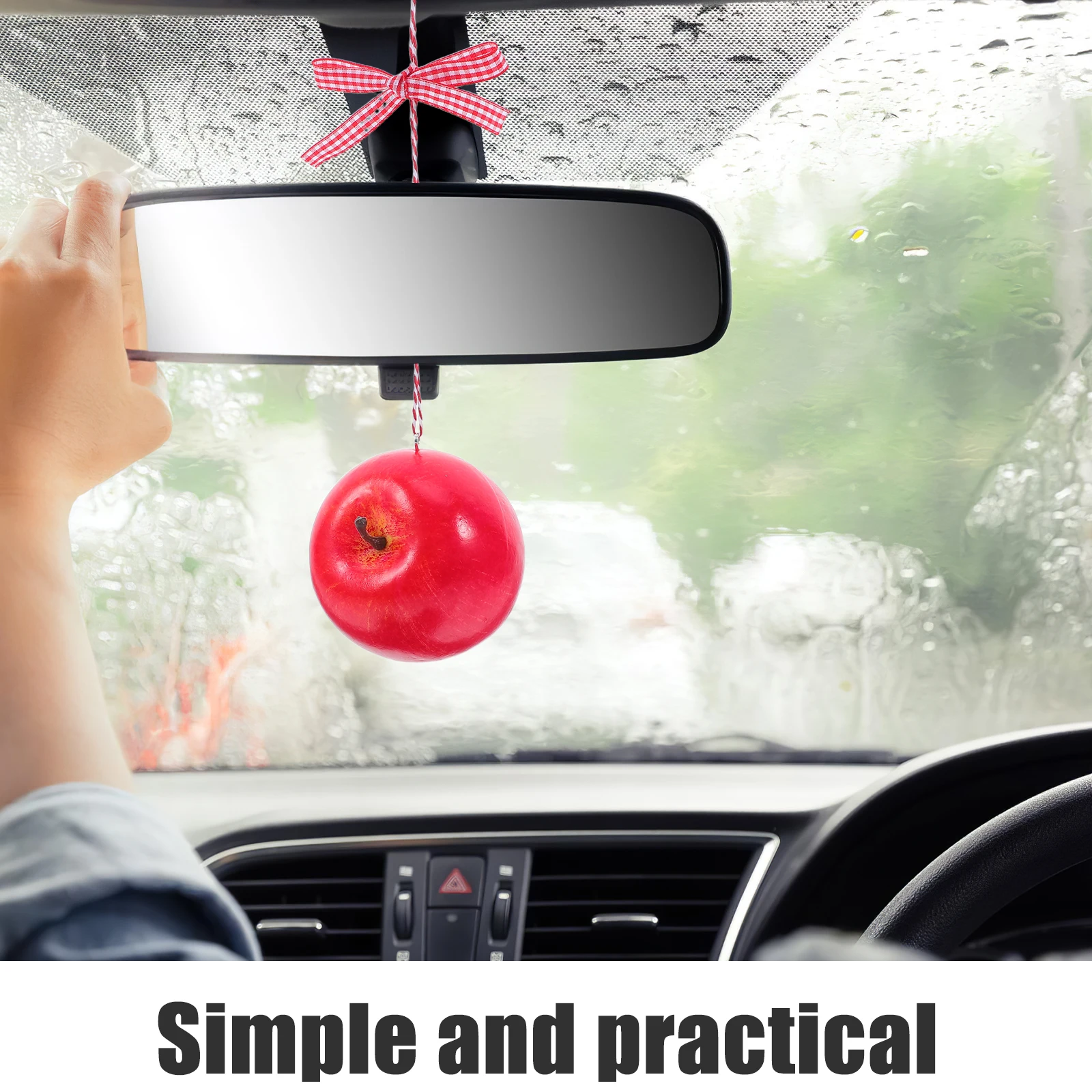 

4Pcs Car Interior Accessories Realistic Apple Hanging Decor Cute Red Pendant Fade Resistant Dangle Mirror Ornaments CarDecor