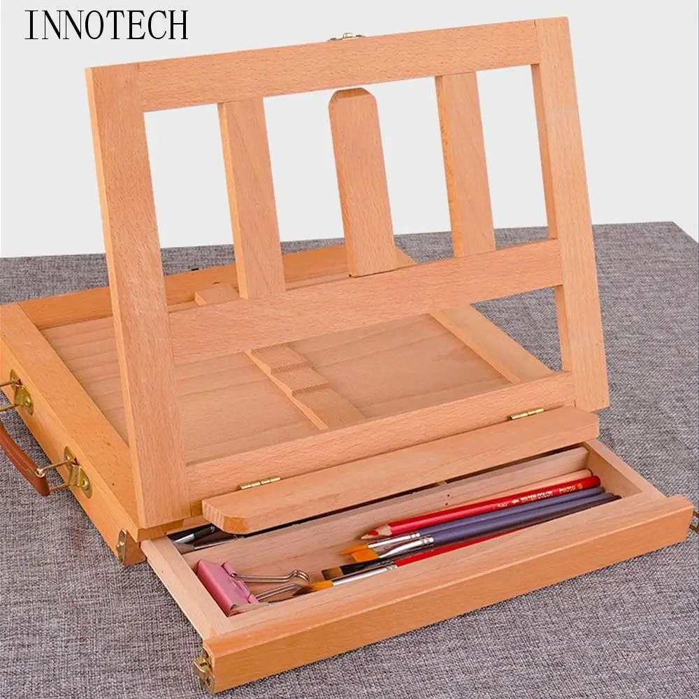 

Beech Wood Portable Wooden Table Easel Adjustable Multifunction Sketch Drawer Box Professional Art Painting Easel Box
