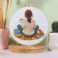 1pc 20X20CM/7.87inch The back view of the little girl Embroidery Starter Kit DIY kit Set for Beginner Sewing Art Craft Painting