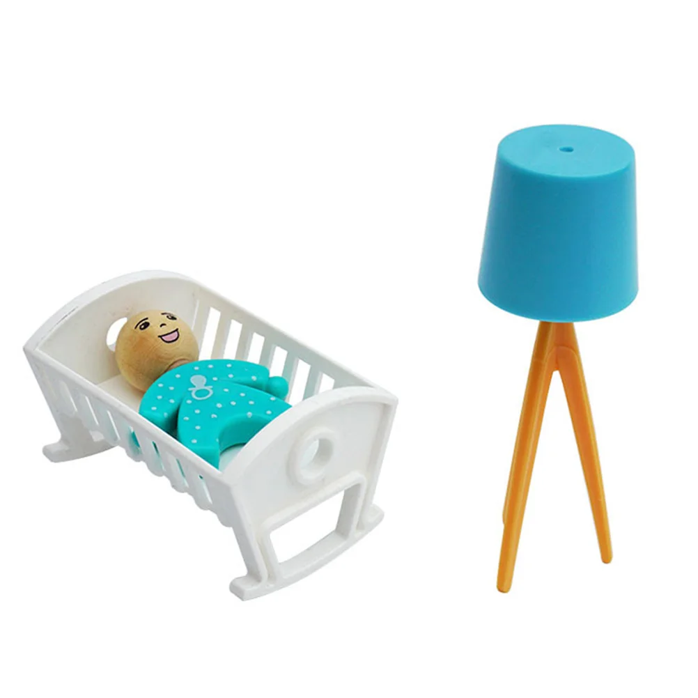 1 conjunto simulado em miniatura cama de bebê lâmpada chão decoração infantil requintado mini casa acessório móveis em miniatura ornamento mini