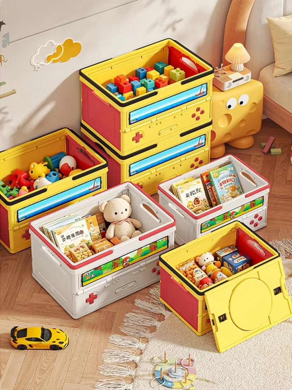 Foldable Storage Box for Game Consoles Large Capacity Stackable Organizer for Toys Desktop Sundries Storage Bin for Kids Bedroom