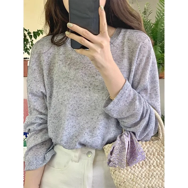 Thin Long Sleeve Sun Protective Blouse Knitted White T-shirt Women's Summer Loose Chic Niche Casual Slimming Top