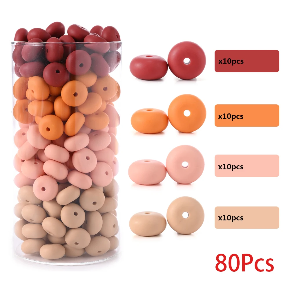 80 sztuk/zestaw Silikonowe Koraliki Dystansowe do Tworzenia Ozdób DIY Akcesoria do Karmienia Niemowląt Naszyjnik Łańcuszek do Smoczka Gryzak Bez BPA