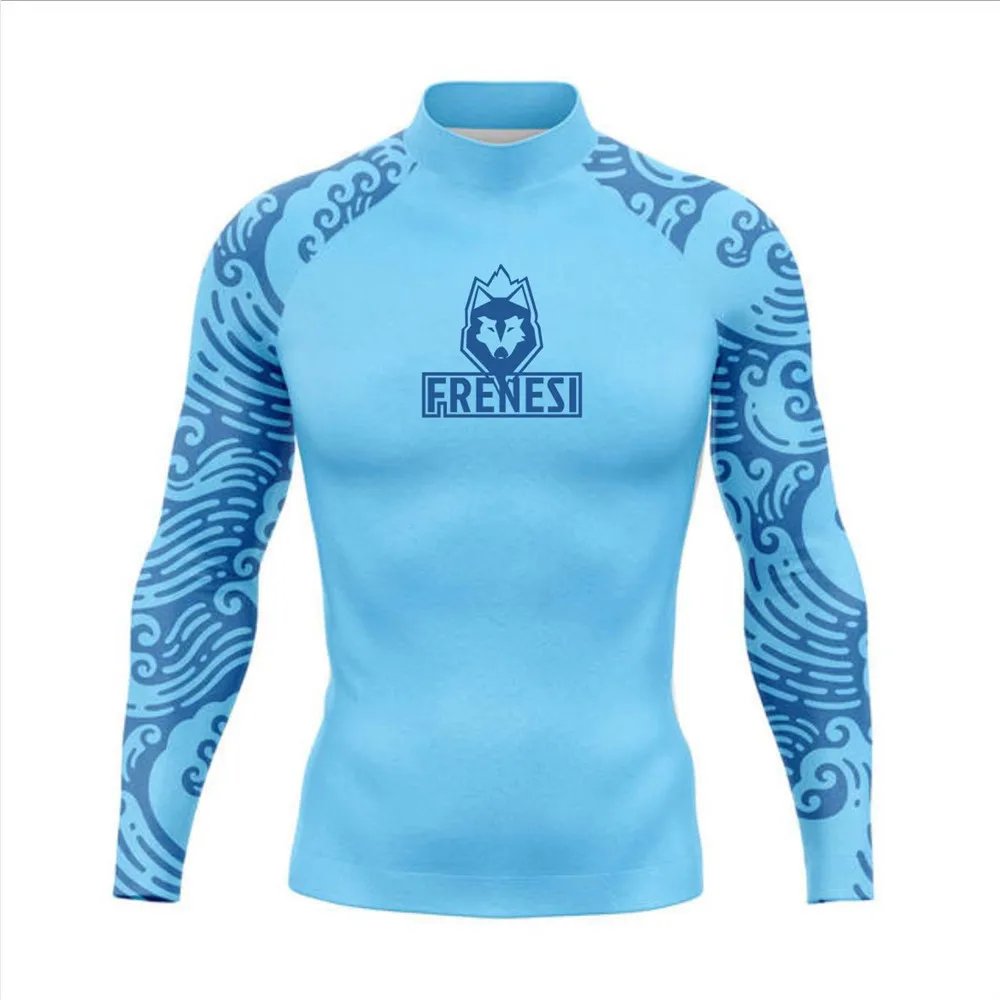 Men Surf Rash Guard Long Sleeve UV Sun Protection Basic Skins Surfing Suit Diving Swimming Tight T Shirt Rashguard Gym Clothes