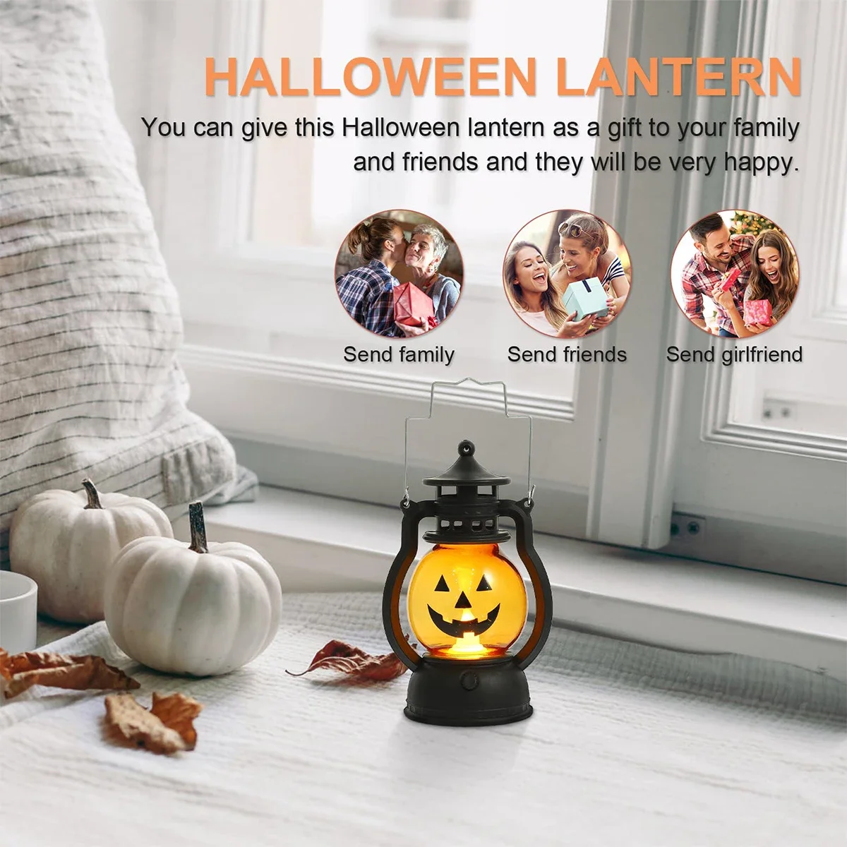 Halloween Hanging Pumpkin Lantern LED Ghost Lamp Retro Oil Lamp Candle Light Halloween Party Decor Horror Props Battery Operated