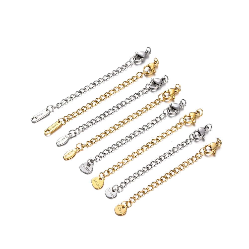 10/50pcs Stainless Steel Extension Chains with Lobster Clasps Connector Link Necklace Tail Making DIY Bracelet Accessories