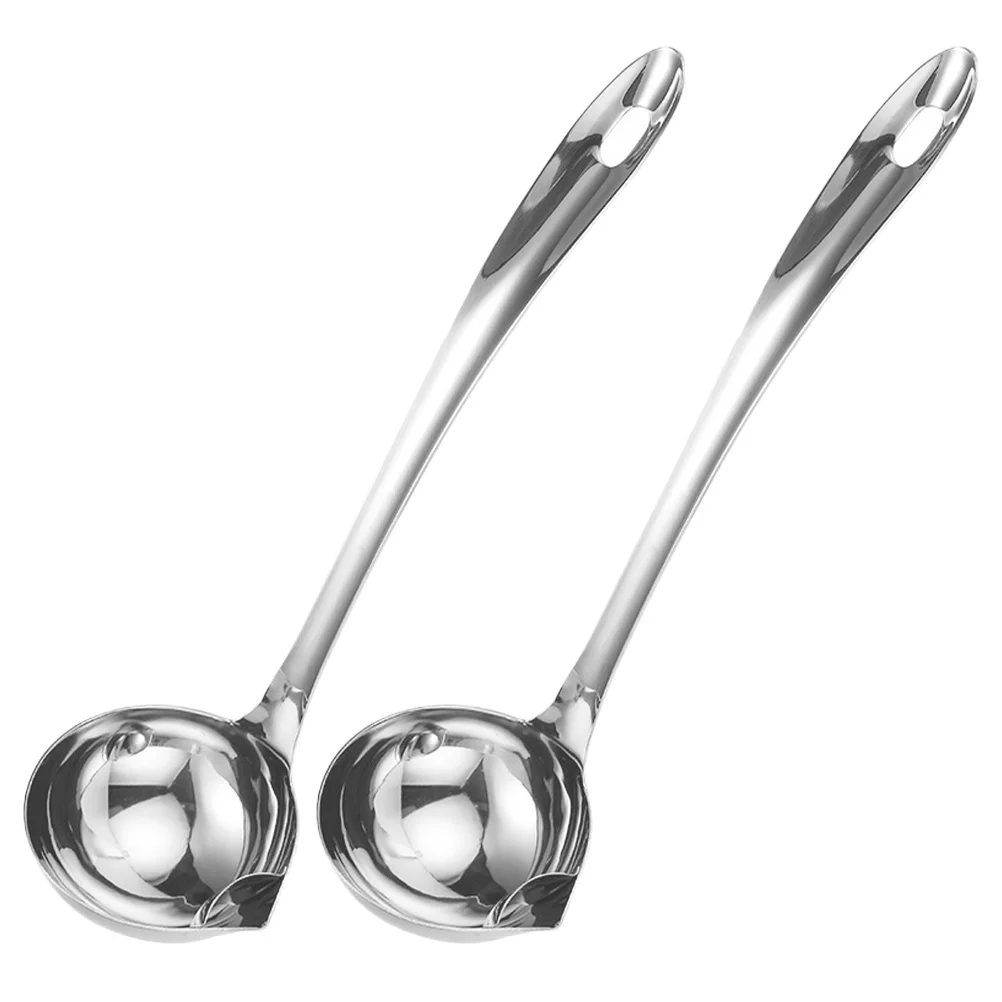 

2Pcs Stainless Steel Oil Separator Ladle Fat Skimmer Pour Spout Soup Spoon Cooking Grease Strainer Small Soup Ladle