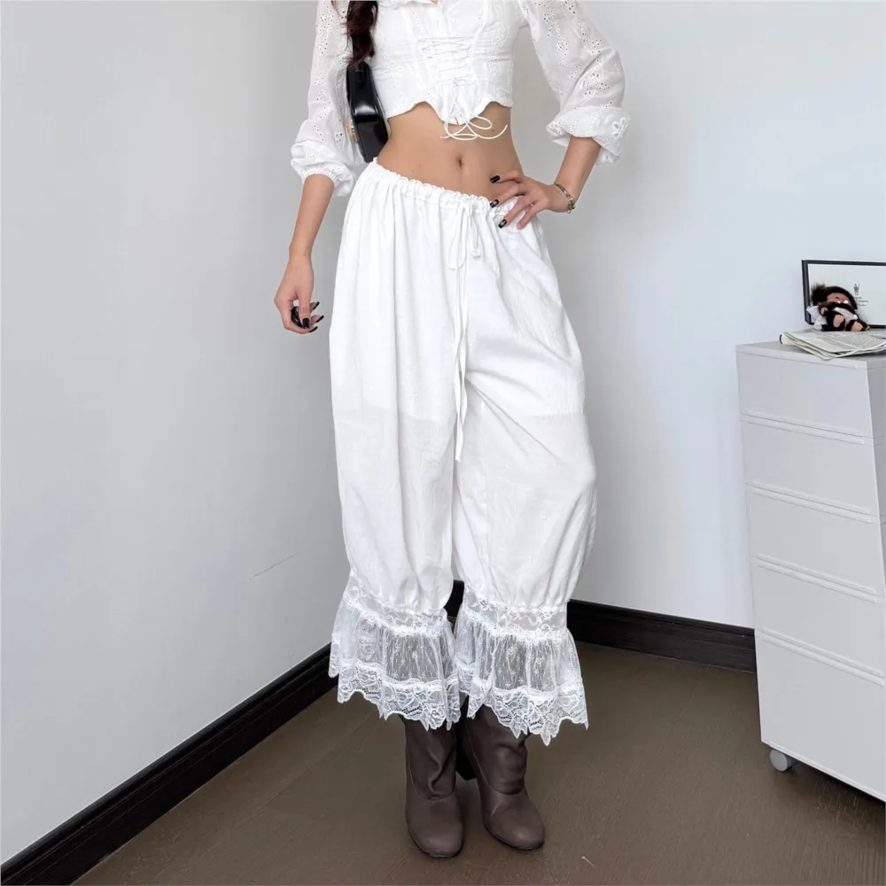 

Comfortable Home Bloomers Loose Retro Personalized High-elastic Solid Color Lace-up Low-waisted Mid-length Bell-bottom Pants