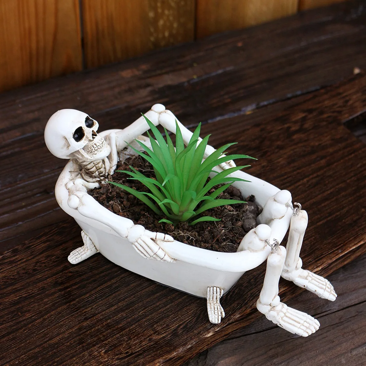 Creative Skull Bathtub Succulent Planter Halloween Skeleton Flower Pot with Drainage Hole Home Decor
