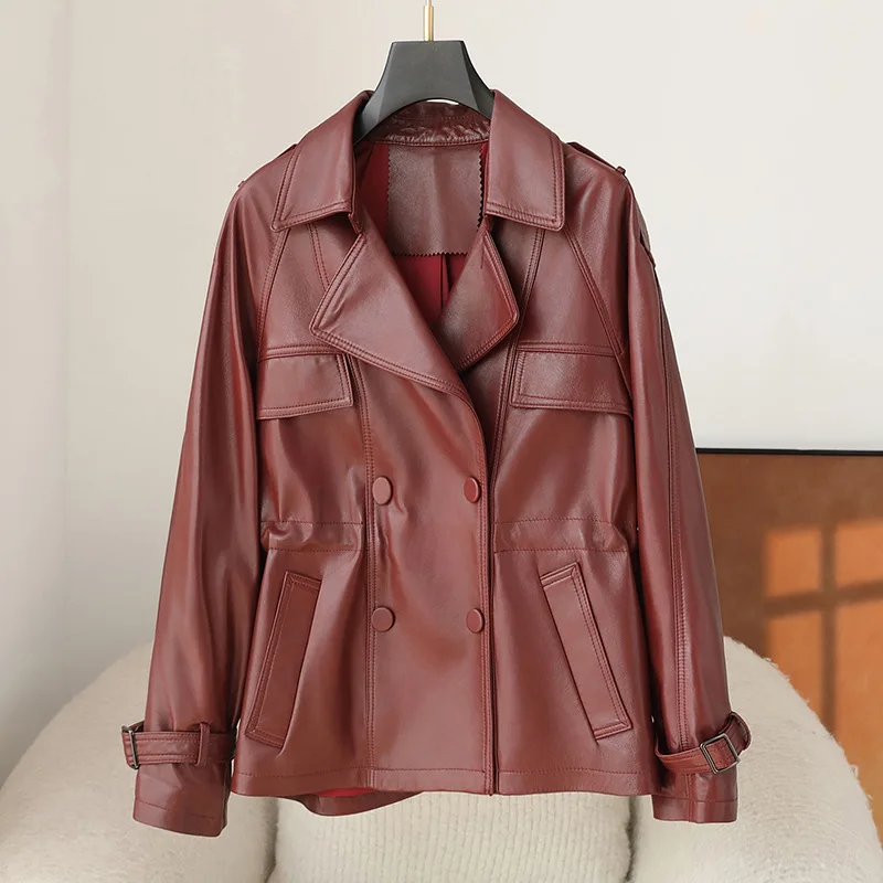 Autumn Winter Sheepskin Genuine Leather Overcoat Women Leather Coat Women