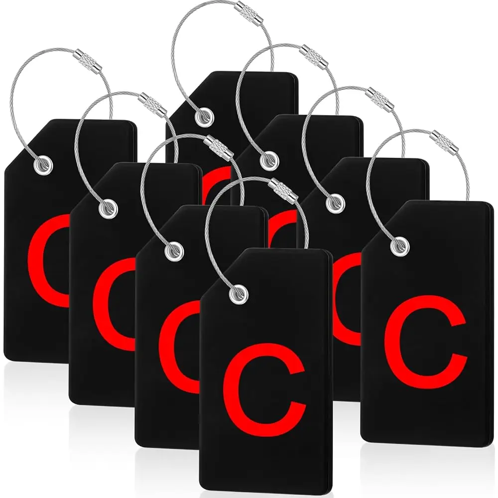 

8 Pcs Initial Letter A-Z Luggage Tags Silicone Suitcase Instrument Tag with Name Card and Stainless Steel Loop(Letter C,Red,