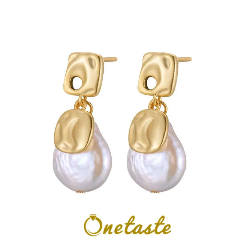 

925 Sterling Silver Gold Plated Pearl Dangle Drop Earrings For Women Square Geometric Simple Dainty Trendy Small Earring Gift