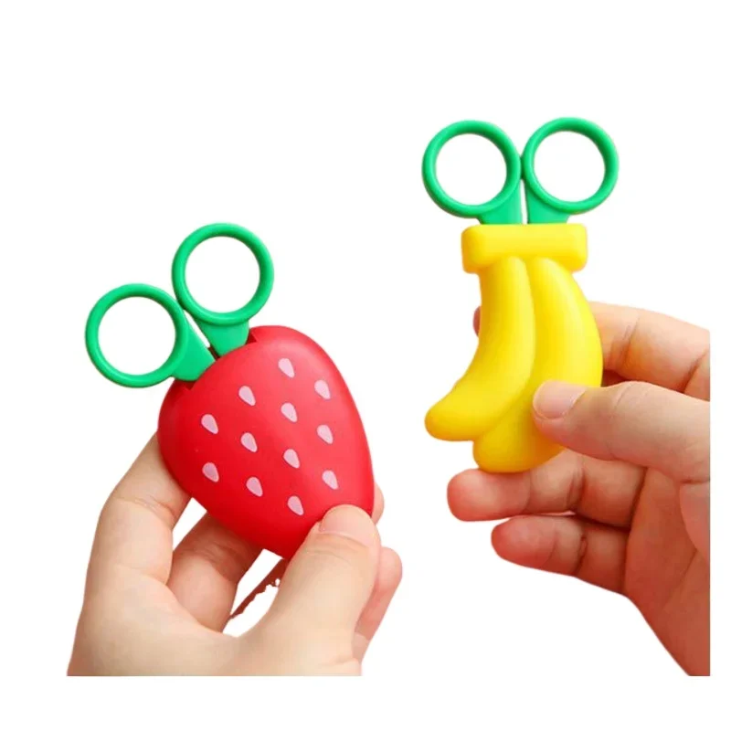 Scissors for Children Cute Fruit Scissors Small Magnetic Scissors Safe Cap Scrapbook Paper Crafts DIY Home Cutting Thread Cutter
