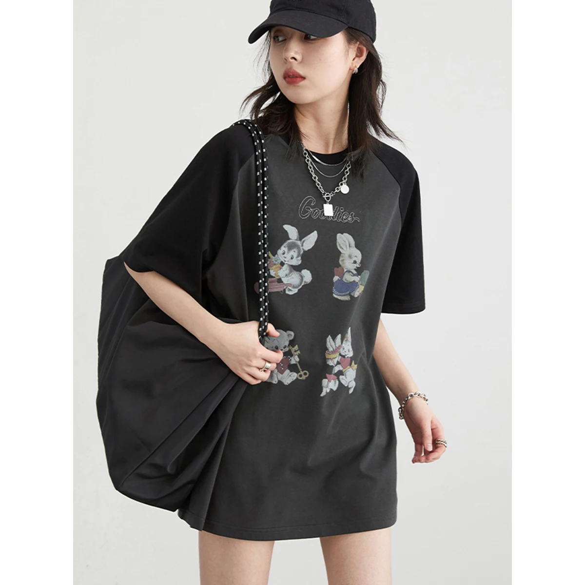 CHIC VEN Women T-Shirts Fashion Casual Rabbit Printed Short Sleeve Tees O-neck Loose Female Tops Summer New 2024