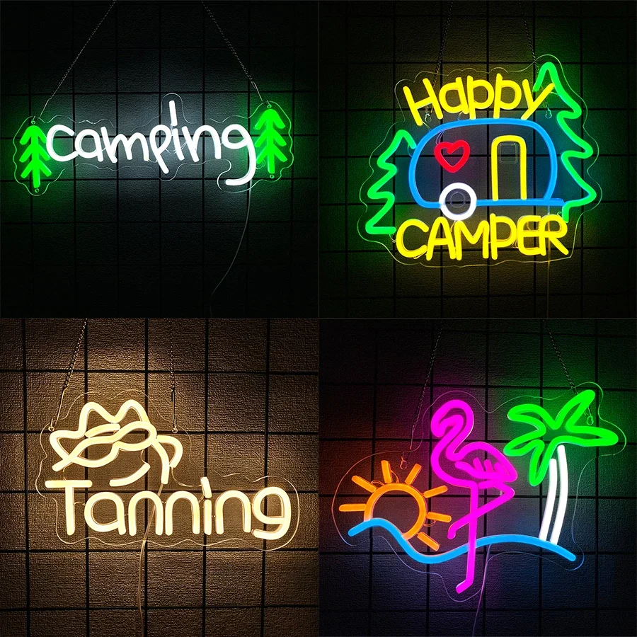 Happy Camper neon sign for wall decor,neon camping/Tanning party lights decor for Touring Car Gifts Campsite Decorations