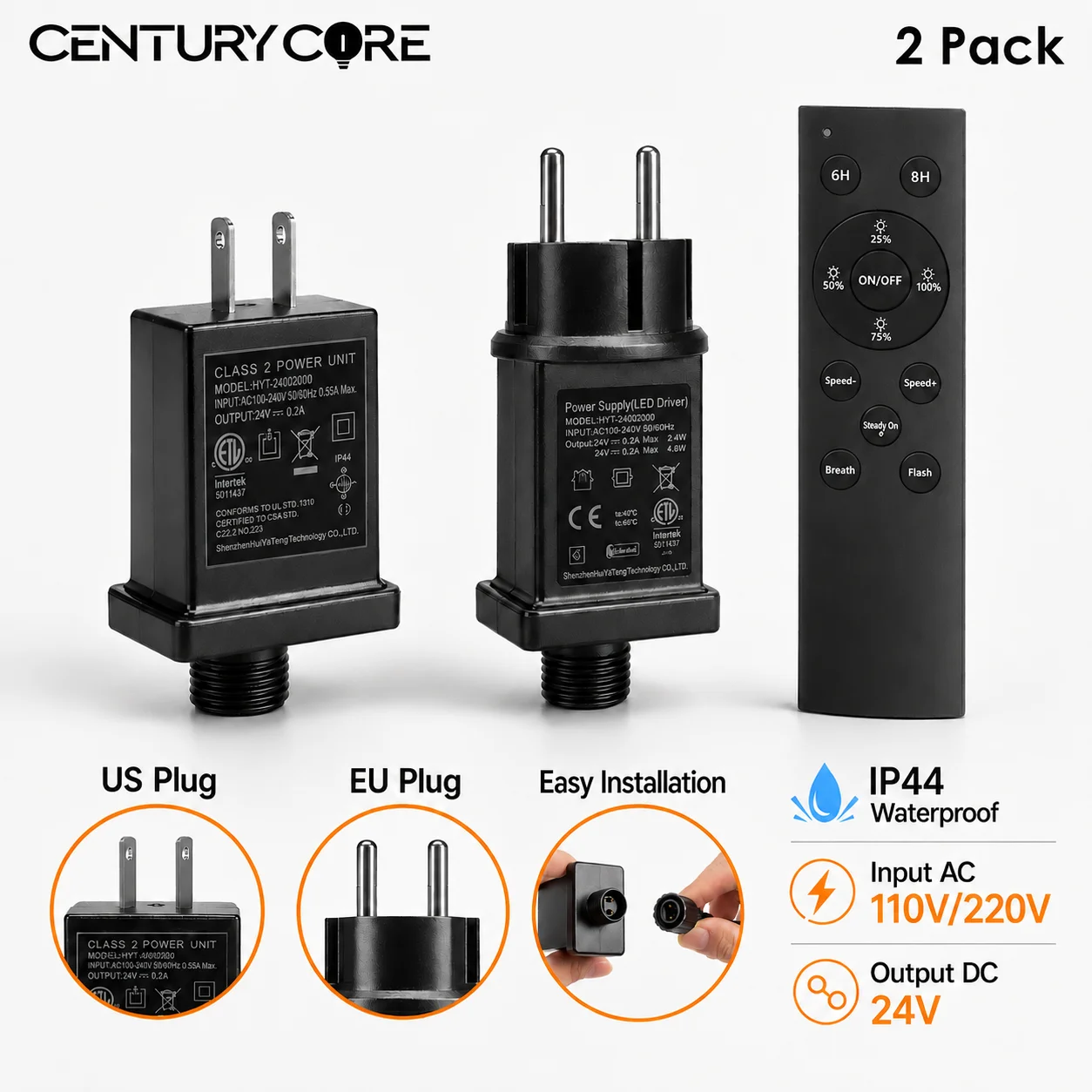 24V 0.2A LED Transformer Replacement Power Supply EU US Plug LED Driver Adapter for String Lights IP44 Waterproof Low Voltage