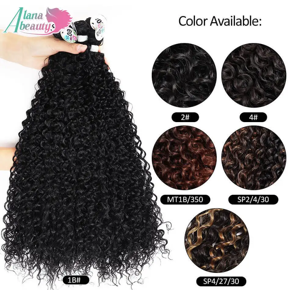 Alana Kinky Curly Hair Extensions Long Synthetic Jerry Curly Bundles 30Grams/Bundle Organic Fiber Fake Hair Heat Resistant Wave